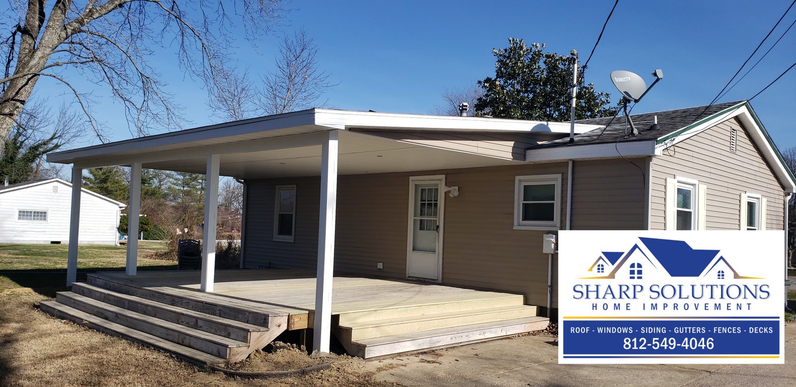 Black Roofing Tile New Roof Gutters on porch Deck overlooking the backyard Window overlooking patio